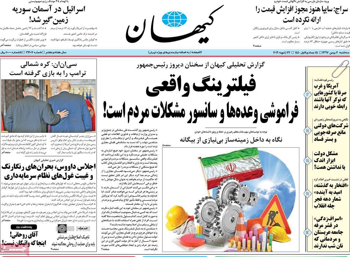 A Look at Iranian Newspaper Front Pages on January 22