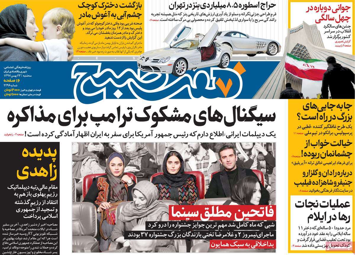 A Look at Iranian Newspaper Front Pages on February 12