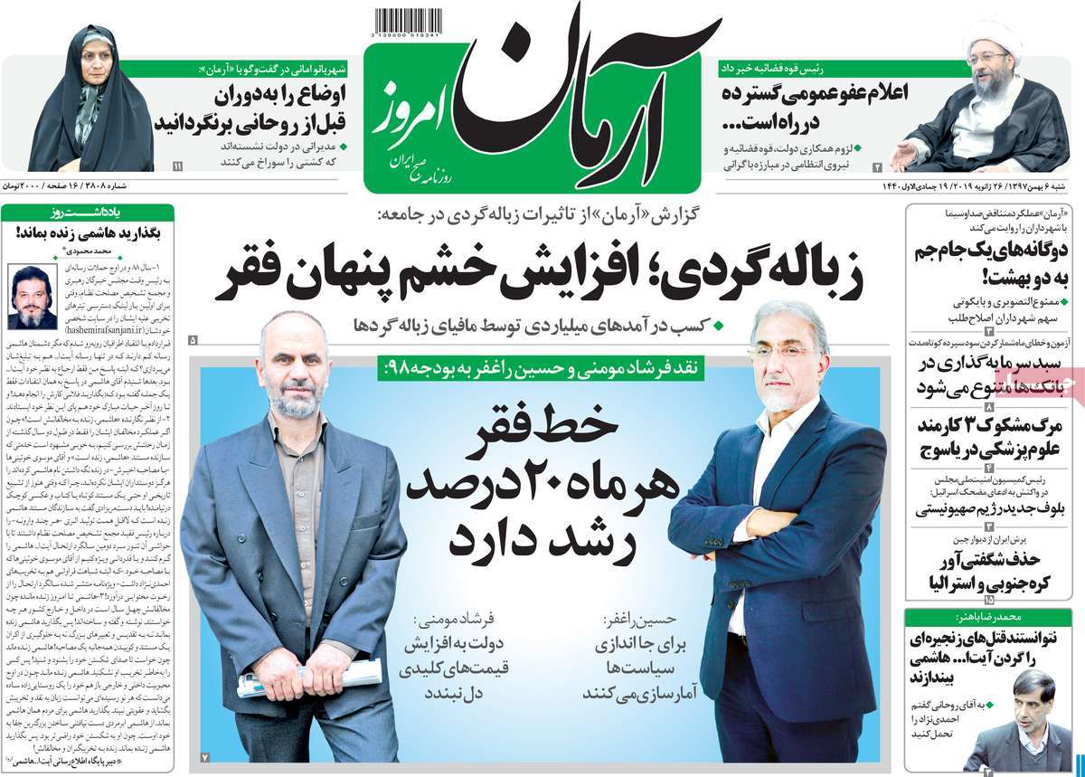 A Look at Iranian Newspaper Front Pages on January 26