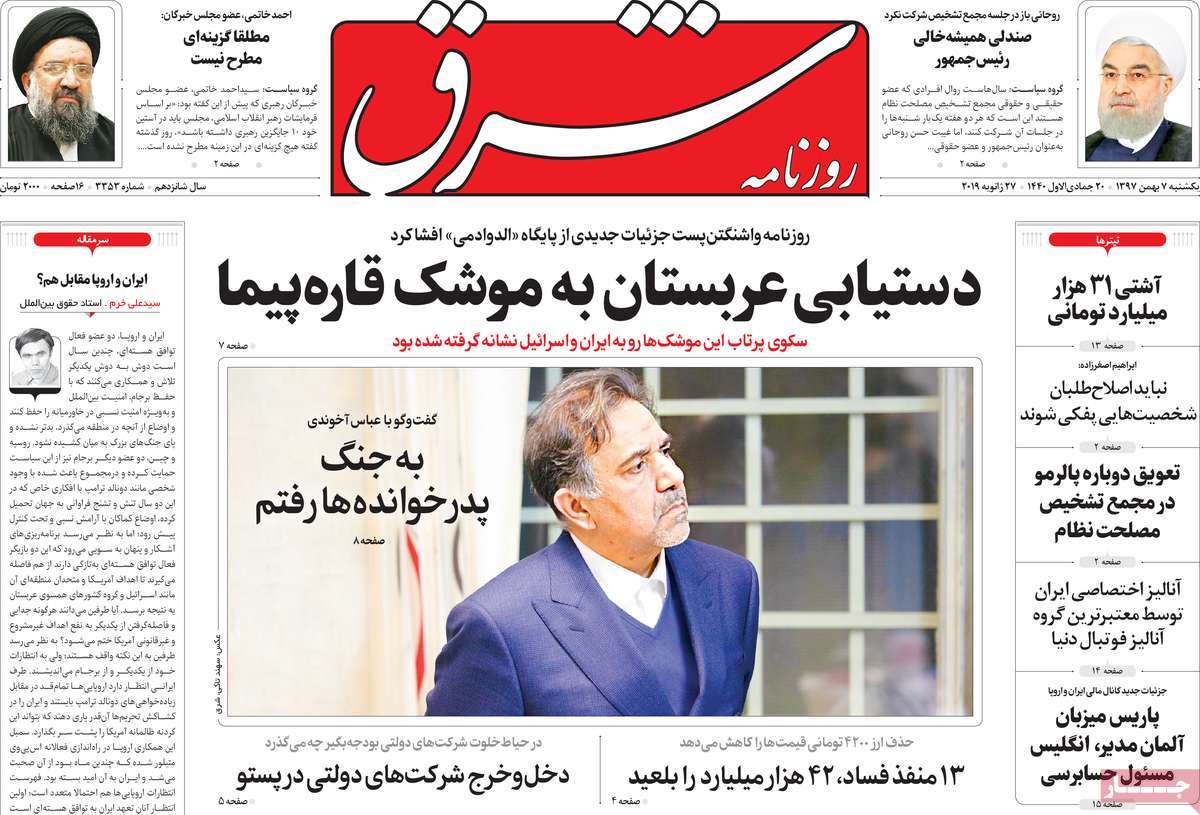 A Look at Iranian Newspaper Front Pages on January 27