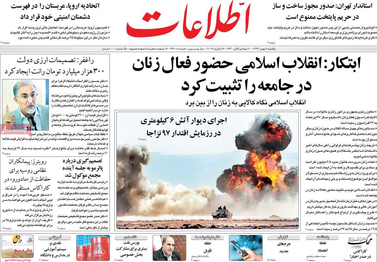 A Look at Iranian Newspaper Front Pages on January 27