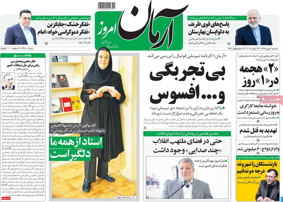 A Look at Iranian Newspaper Front Pages on January 29