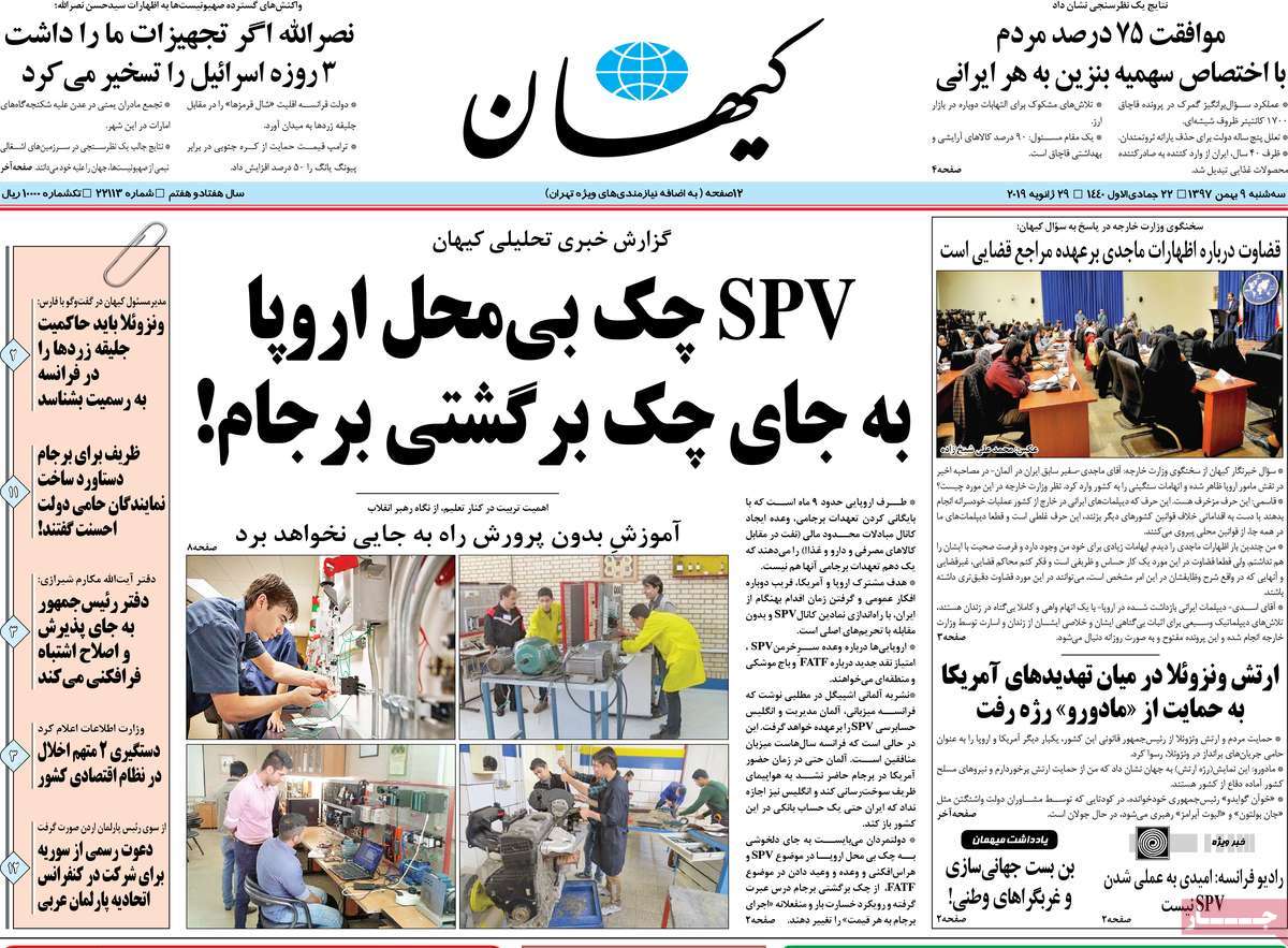 A Look at Iranian Newspaper Front Pages on January 29