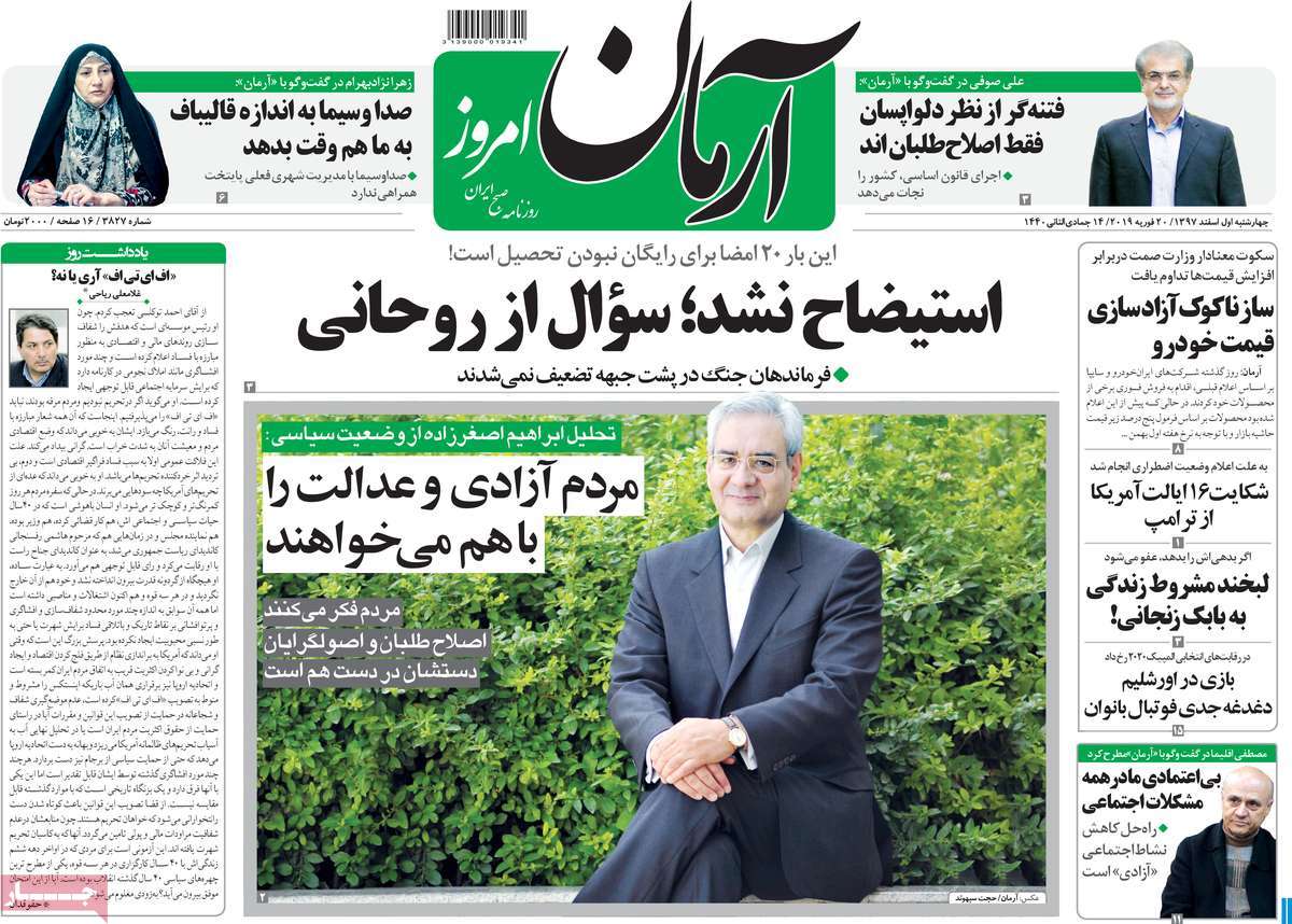 A Look at Iranian Newspaper Front Pages on February 20