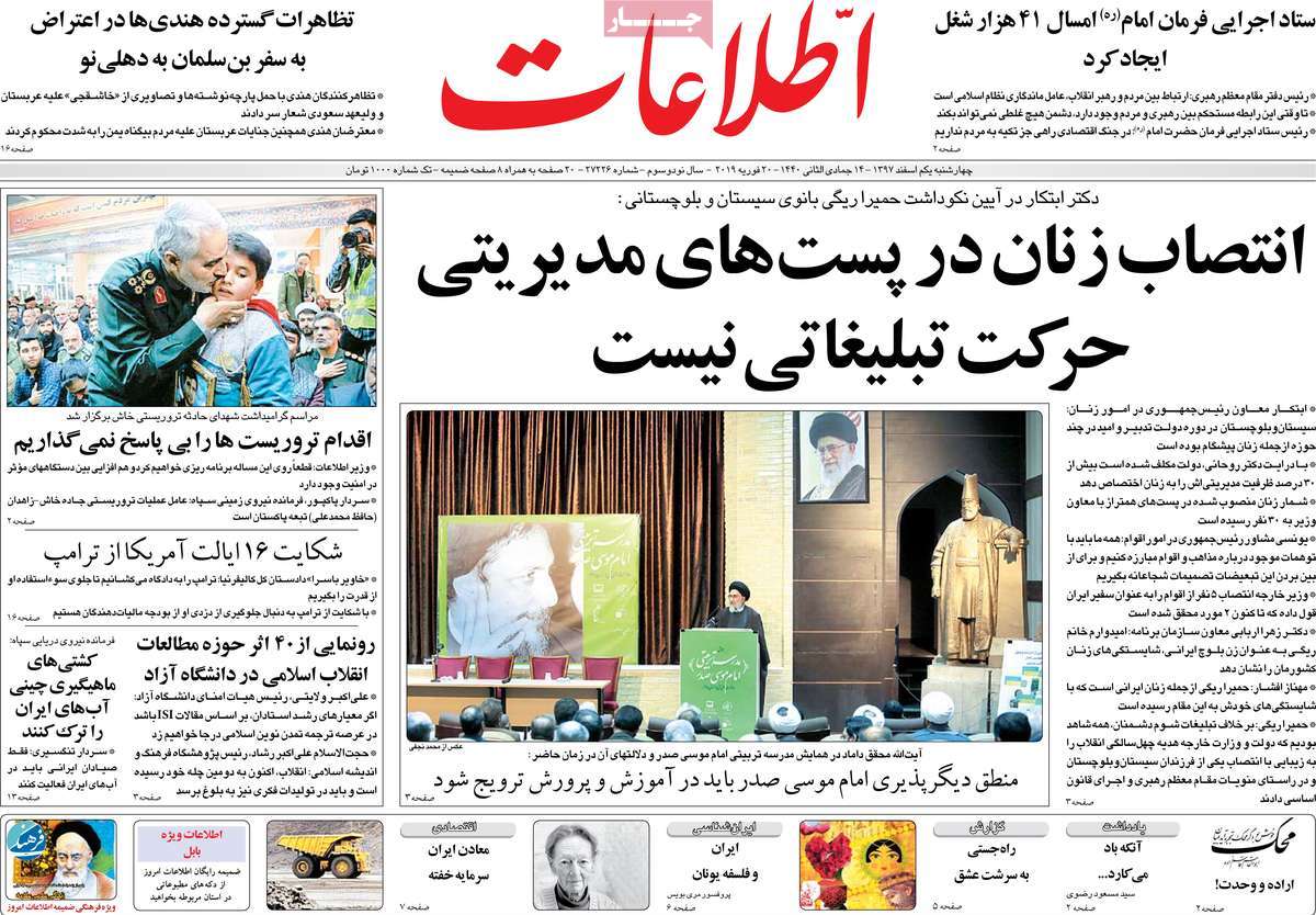 A Look at Iranian Newspaper Front Pages on February 20