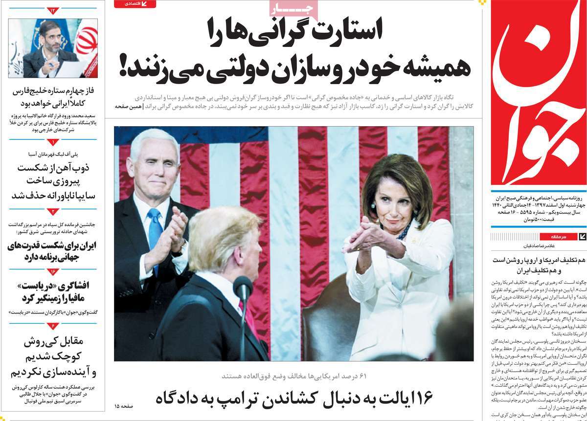 A Look at Iranian Newspaper Front Pages on February 20