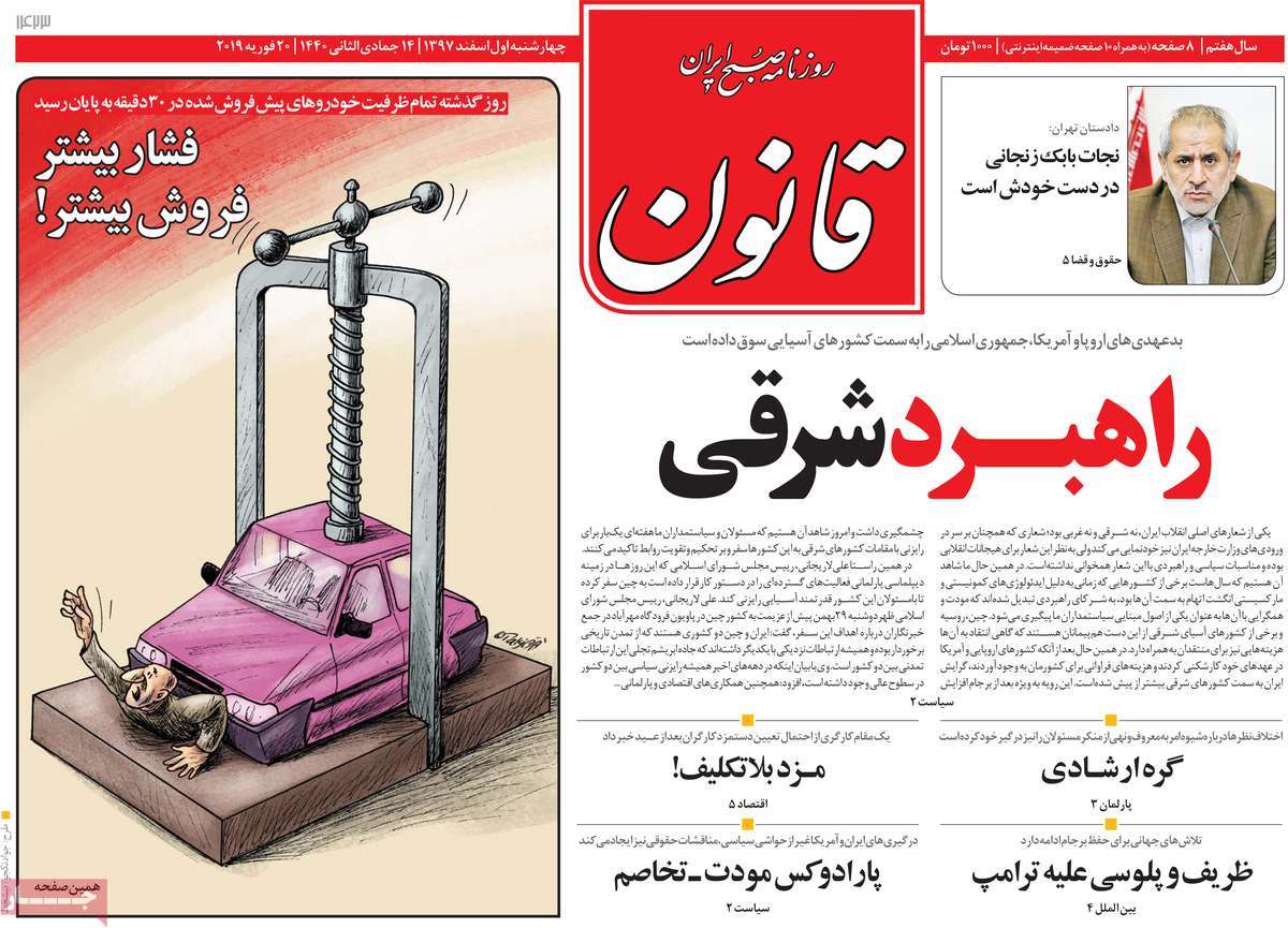 A Look at Iranian Newspaper Front Pages on February 20