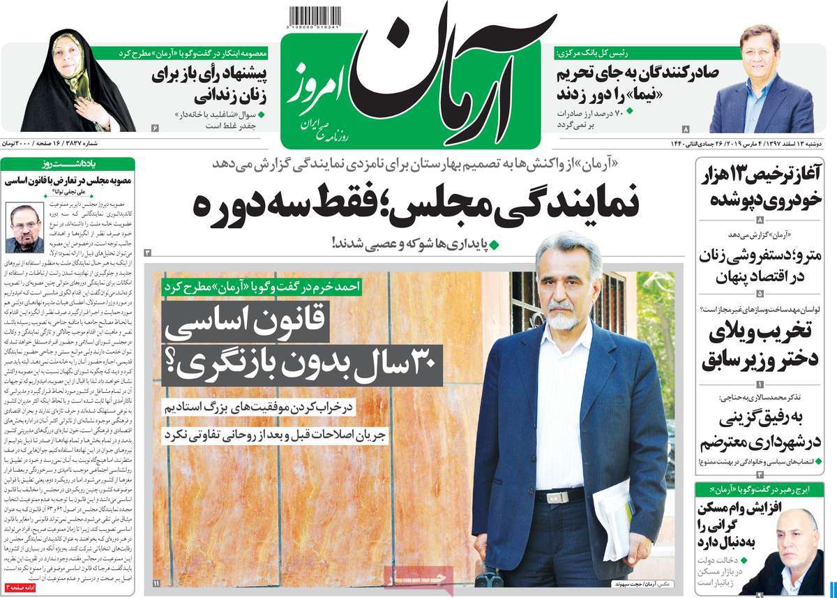 A Look at Iranian Newspaper Front Pages on March 4