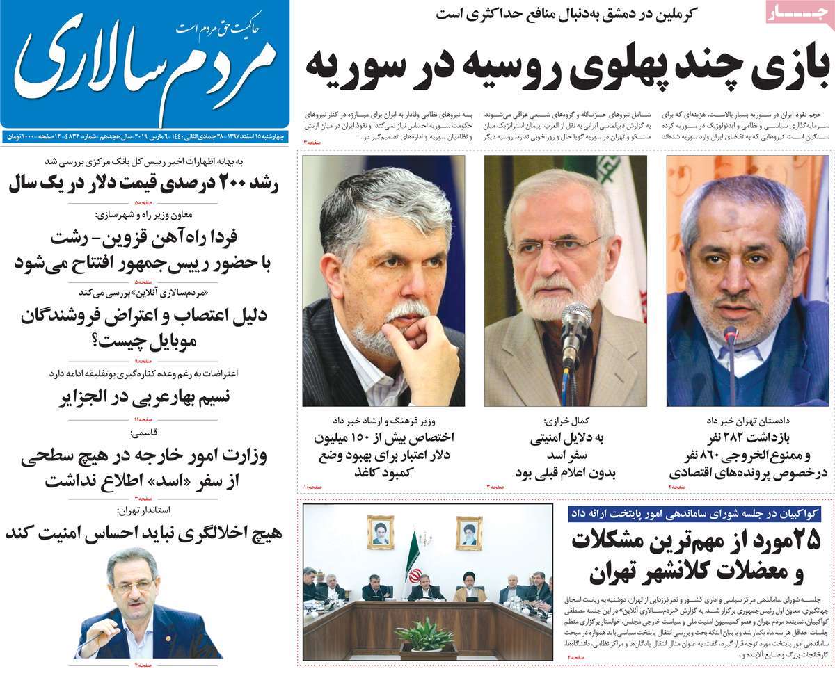 A Look at Iranian Newspaper Front Pages on March 6