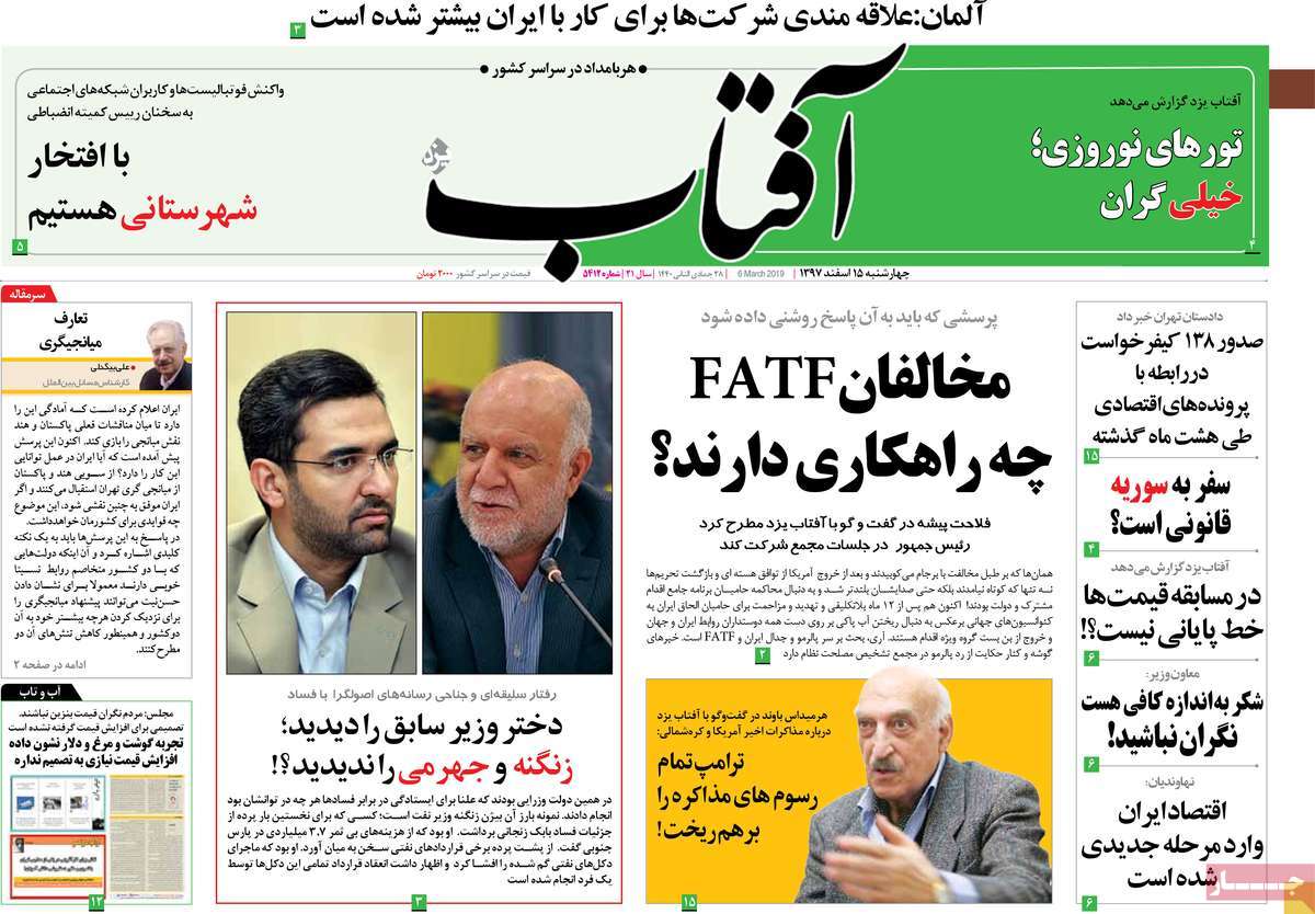 A Look at Iranian Newspaper Front Pages on March 6
