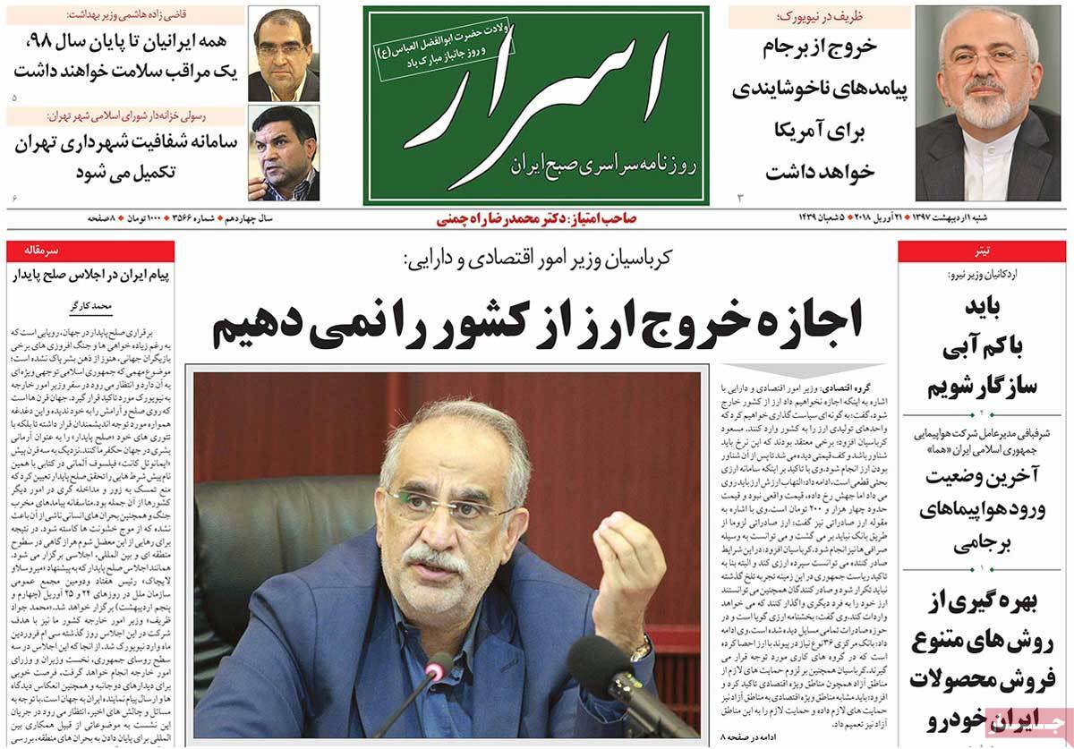 A Look at Iranian Newspaper Front Pages on April 21