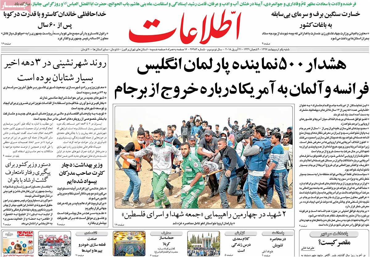 A Look at Iranian Newspaper Front Pages on April 21