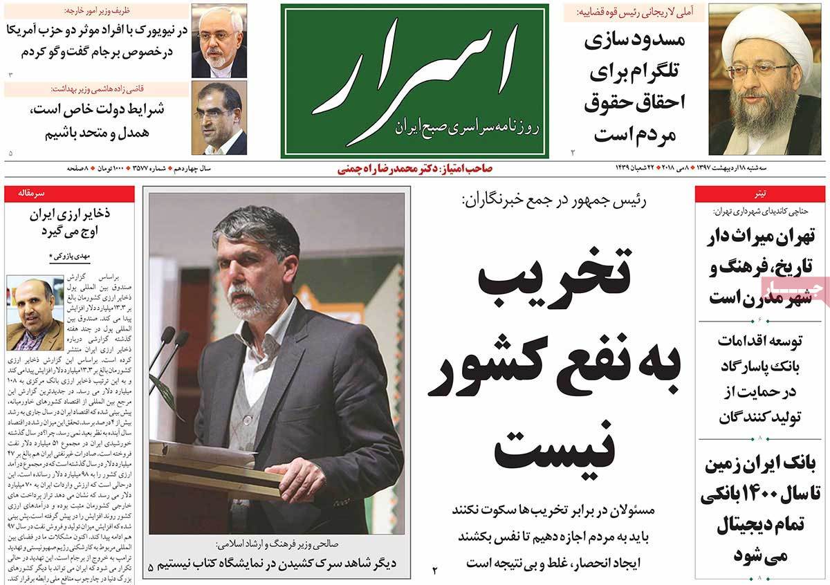 A Look at Iranian Newspaper Front Pages on May 8