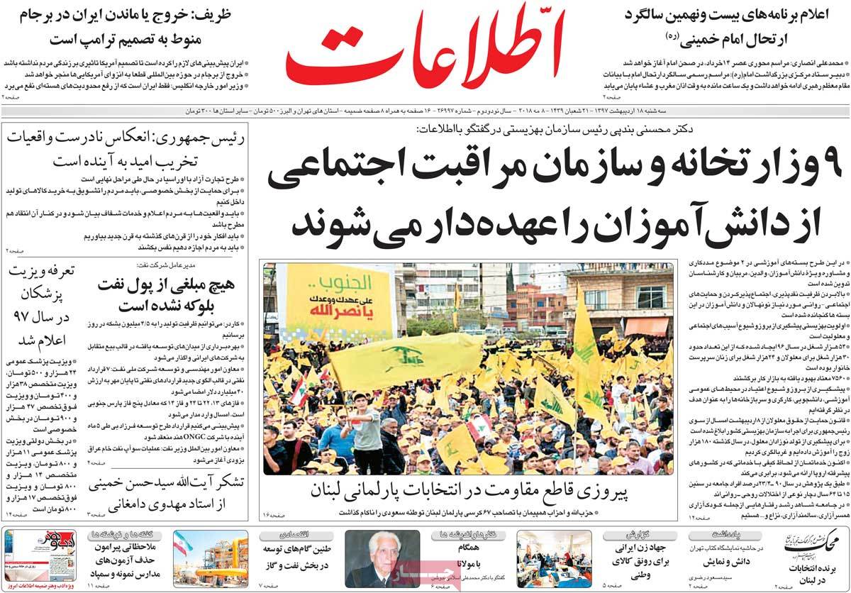 A Look at Iranian Newspaper Front Pages on May 8