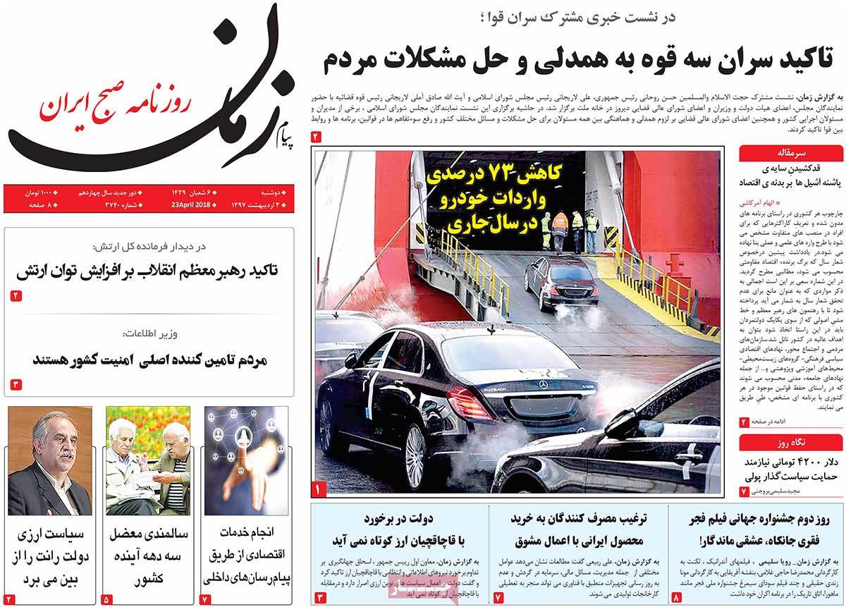 A Look at Iranian Newspaper Front Pages on April 23