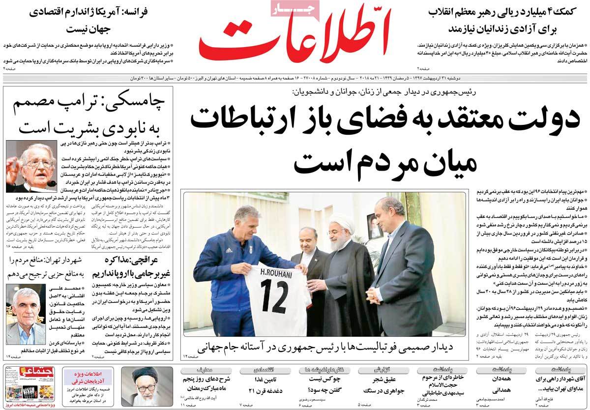 A Look at Iranian Newspaper Front Pages on May 21