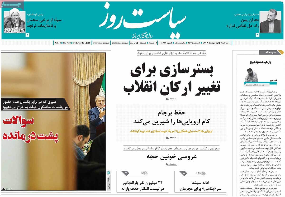 A Look at Iranian Newspaper Front Pages on April 24