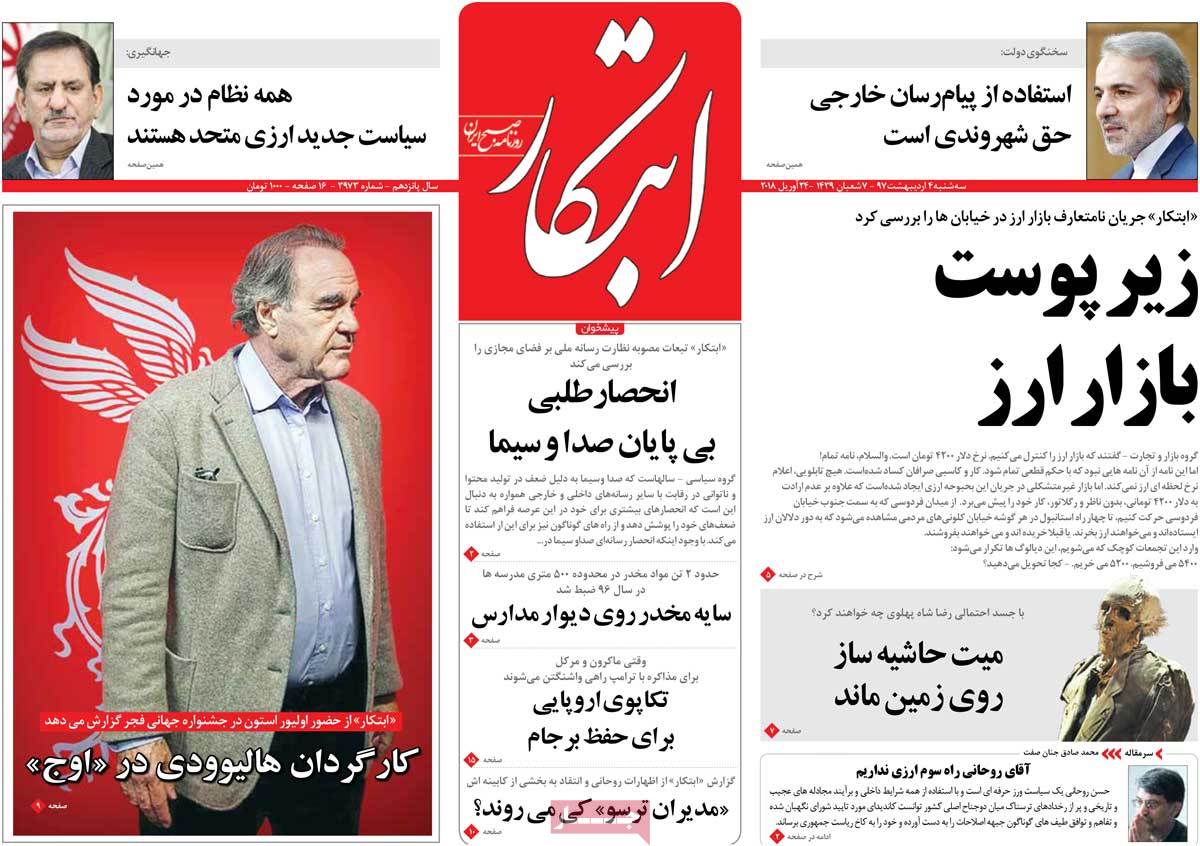 A Look at Iranian Newspaper Front Pages on April 24