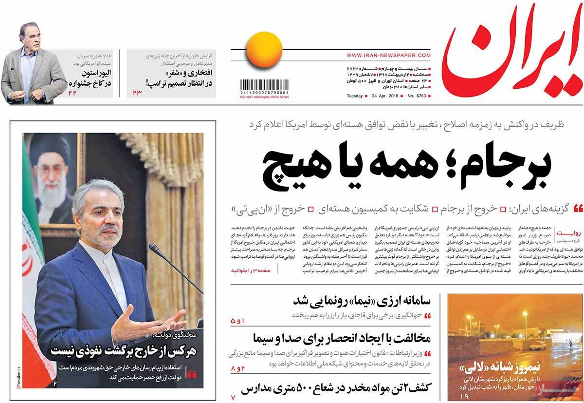 A Look at Iranian Newspaper Front Pages on April 24