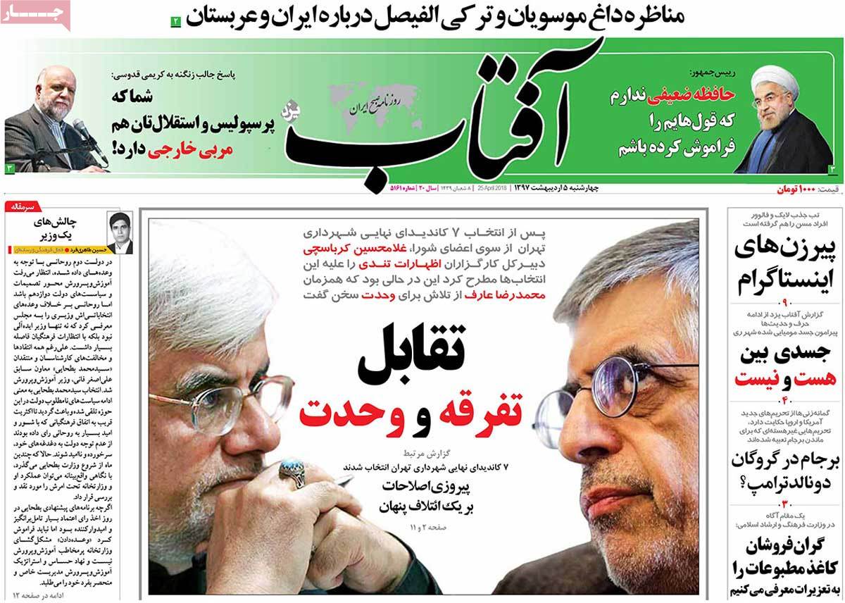 A Look at Iranian Newspaper Front Pages on April 25