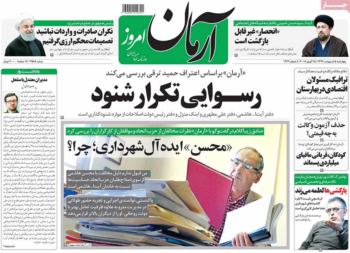 A Look at Iranian Newspaper Front Pages on April 25