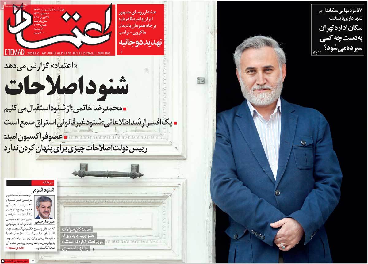 A Look at Iranian Newspaper Front Pages on April 25