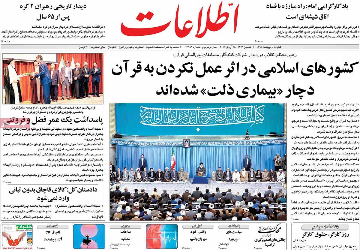 A Look at Iranian Newspaper Front Pages on April 28