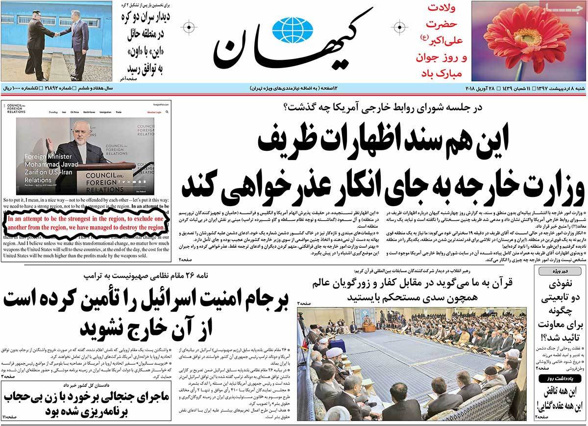 A Look at Iranian Newspaper Front Pages on April 28