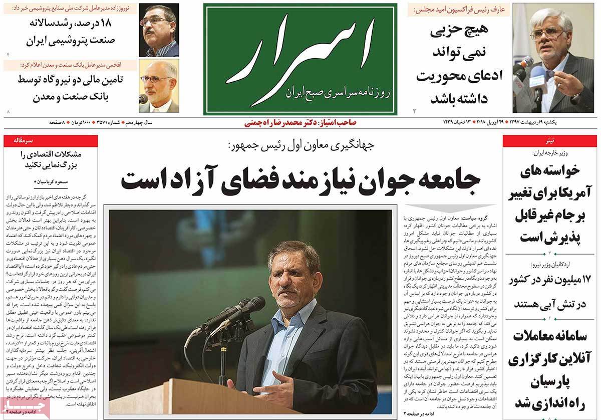 A Look at Iranian Newspaper Front Pages on April 29