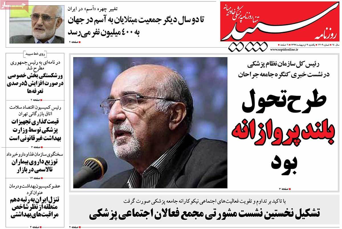 A Look at Iranian Newspaper Front Pages on April 29