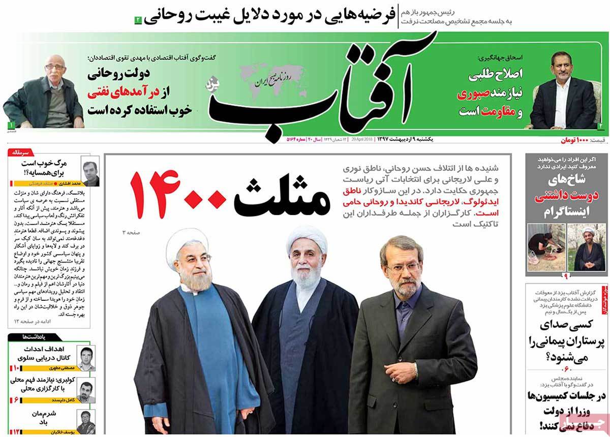 A Look at Iranian Newspaper Front Pages on April 29