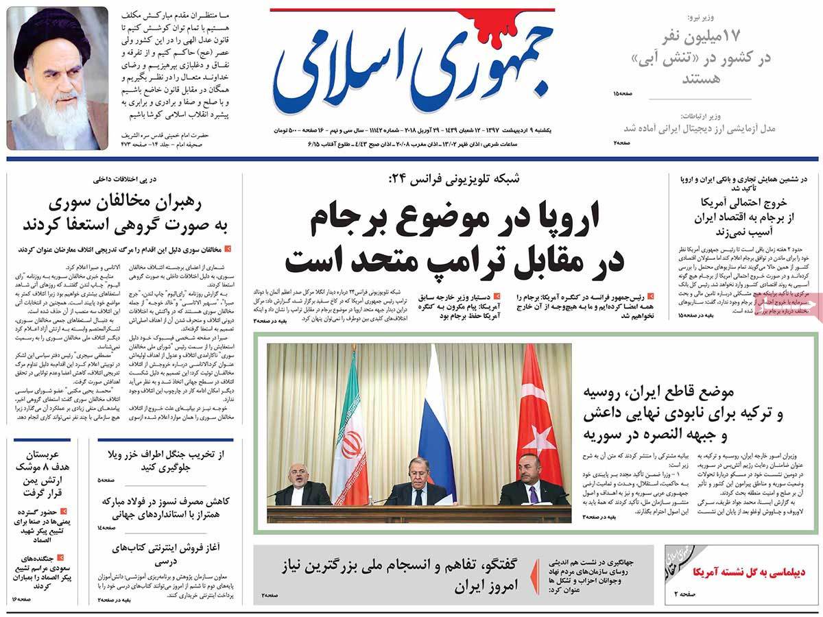 A Look at Iranian Newspaper Front Pages on April 29