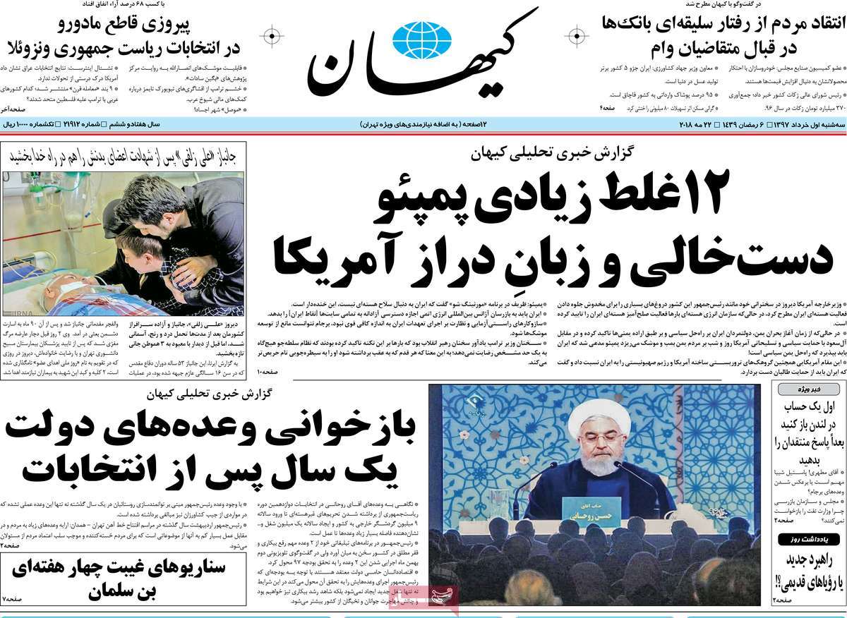 A Look at Iranian Newspaper Front Pages on May 22