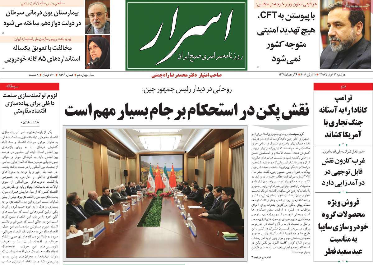 A Look at Iranian Newspaper Front Pages on June 11