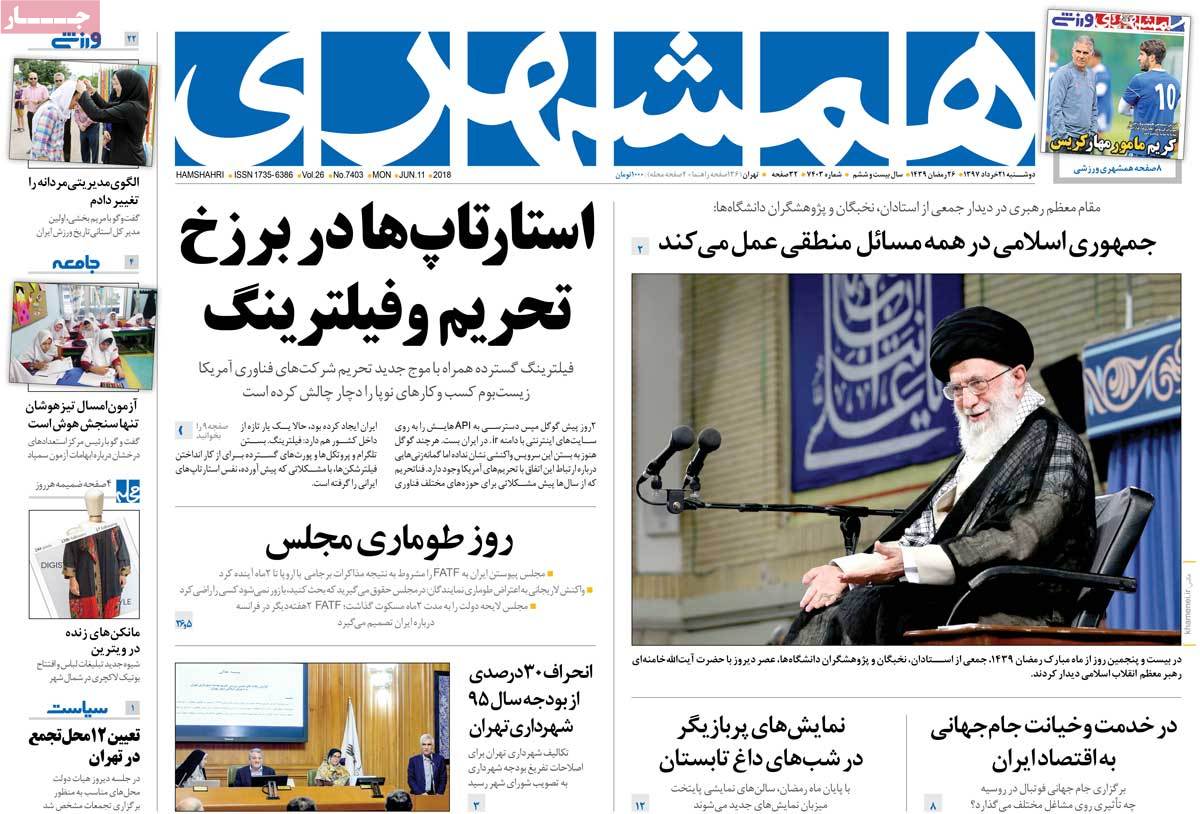 A Look at Iranian Newspaper Front Pages on June 11