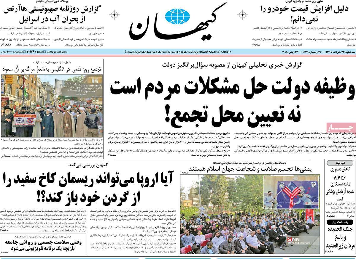 A Look at Iranian Newspaper Front Pages on June 12