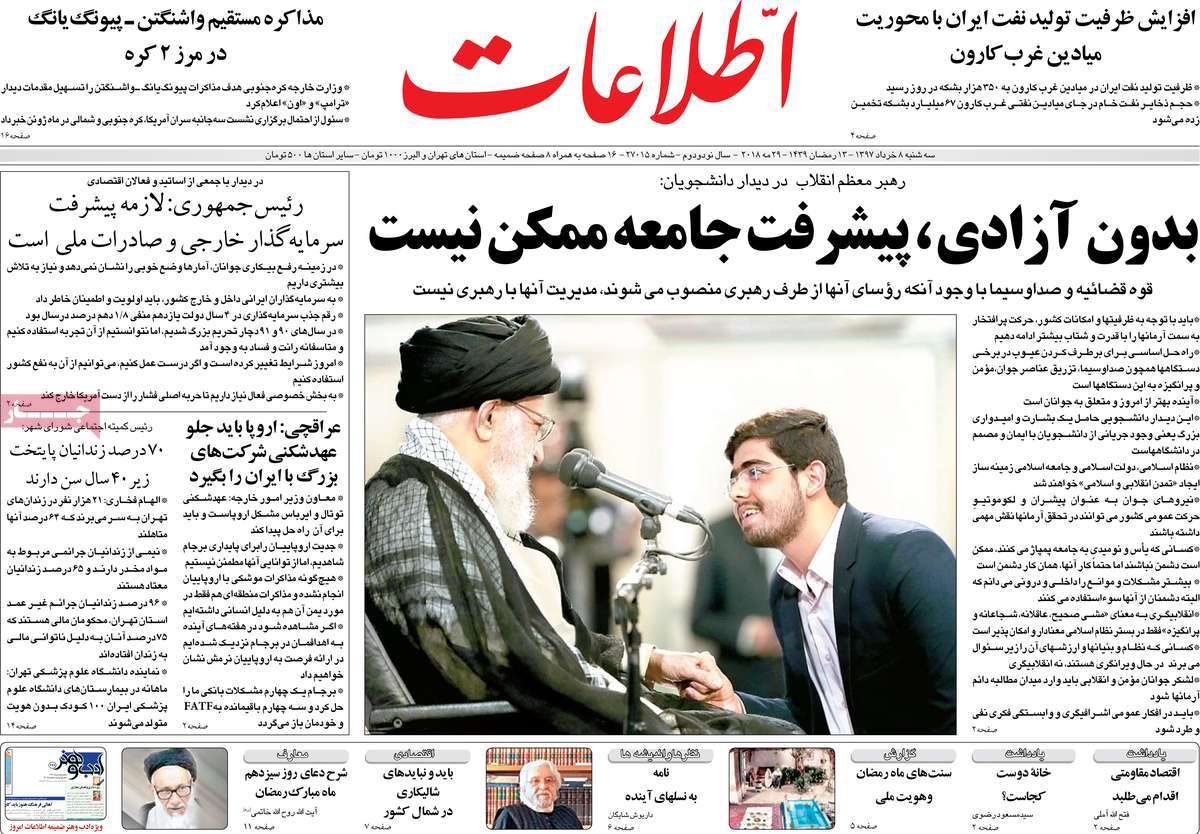 A Look at Iranian Newspaper Front Pages on May 29