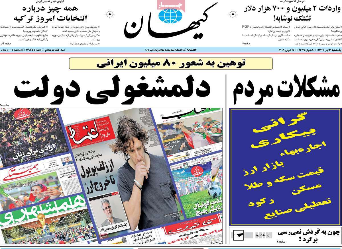 A Look at Iranian Newspaper Front Pages on June 24