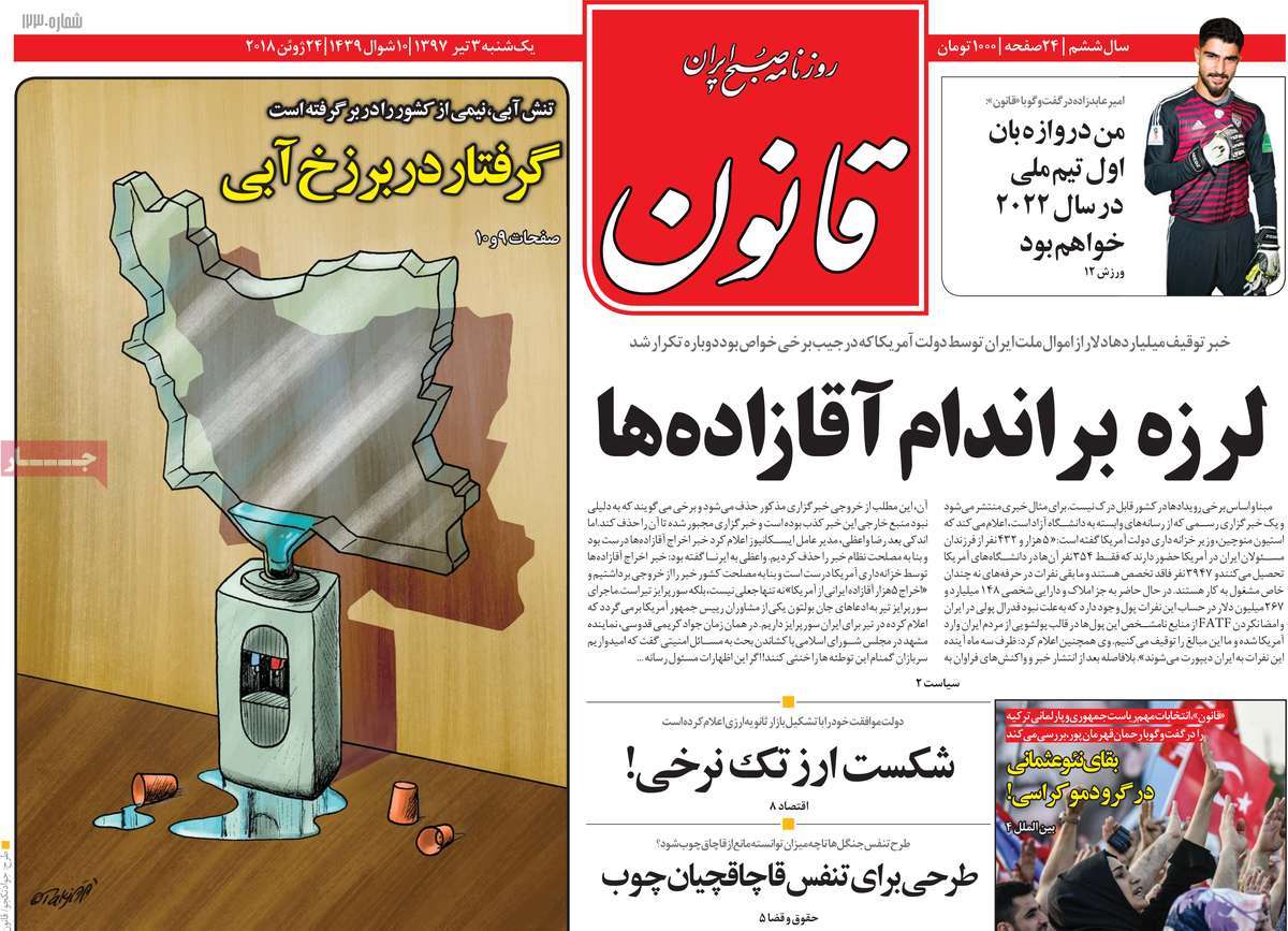 A Look at Iranian Newspaper Front Pages on June 24