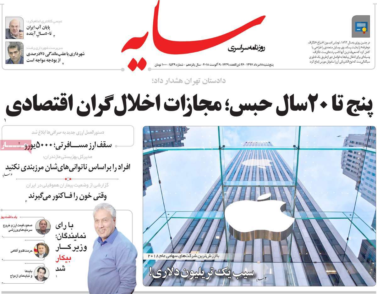 A Look at Iranian Newspaper Front Pages on August 9