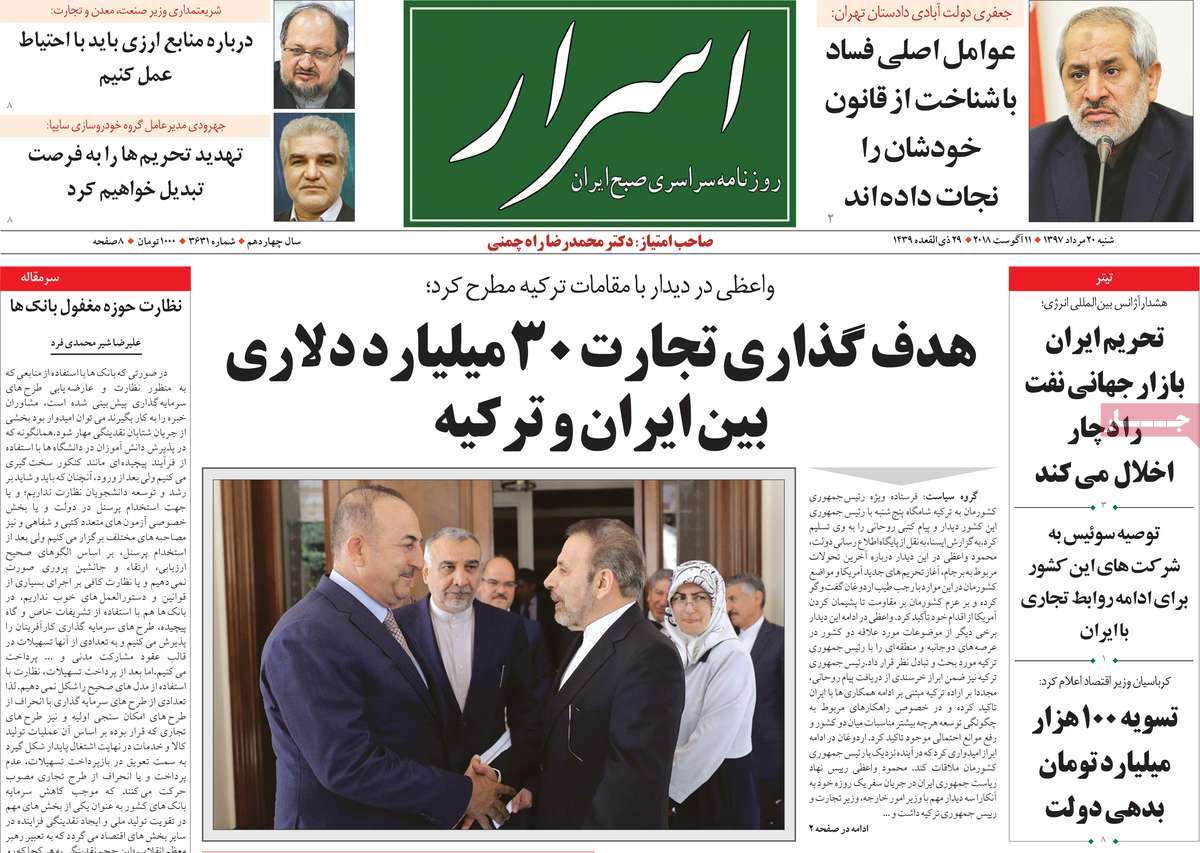 A Look at Iranian Newspaper Front Pages on August 11