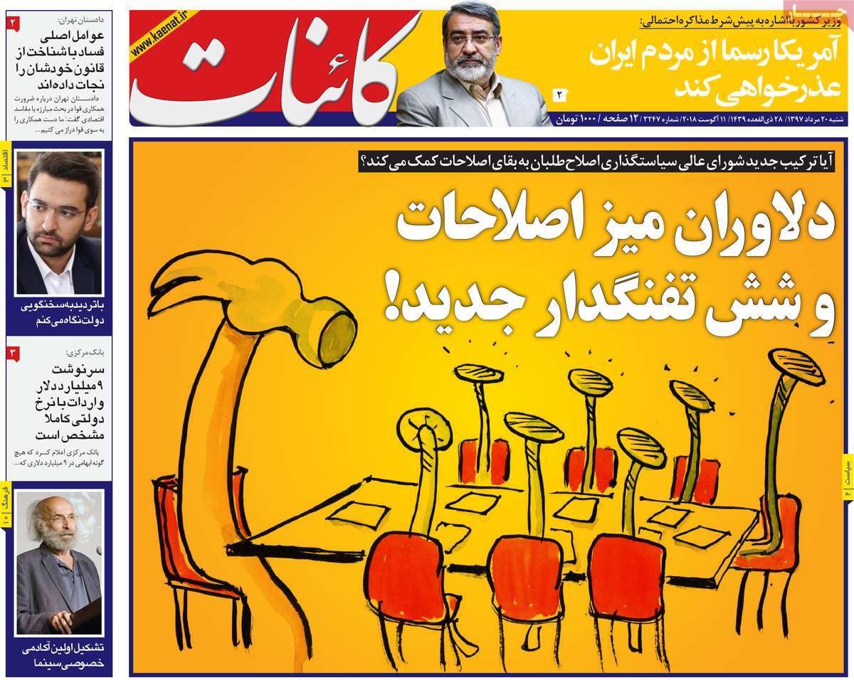 A Look at Iranian Newspaper Front Pages on August 11