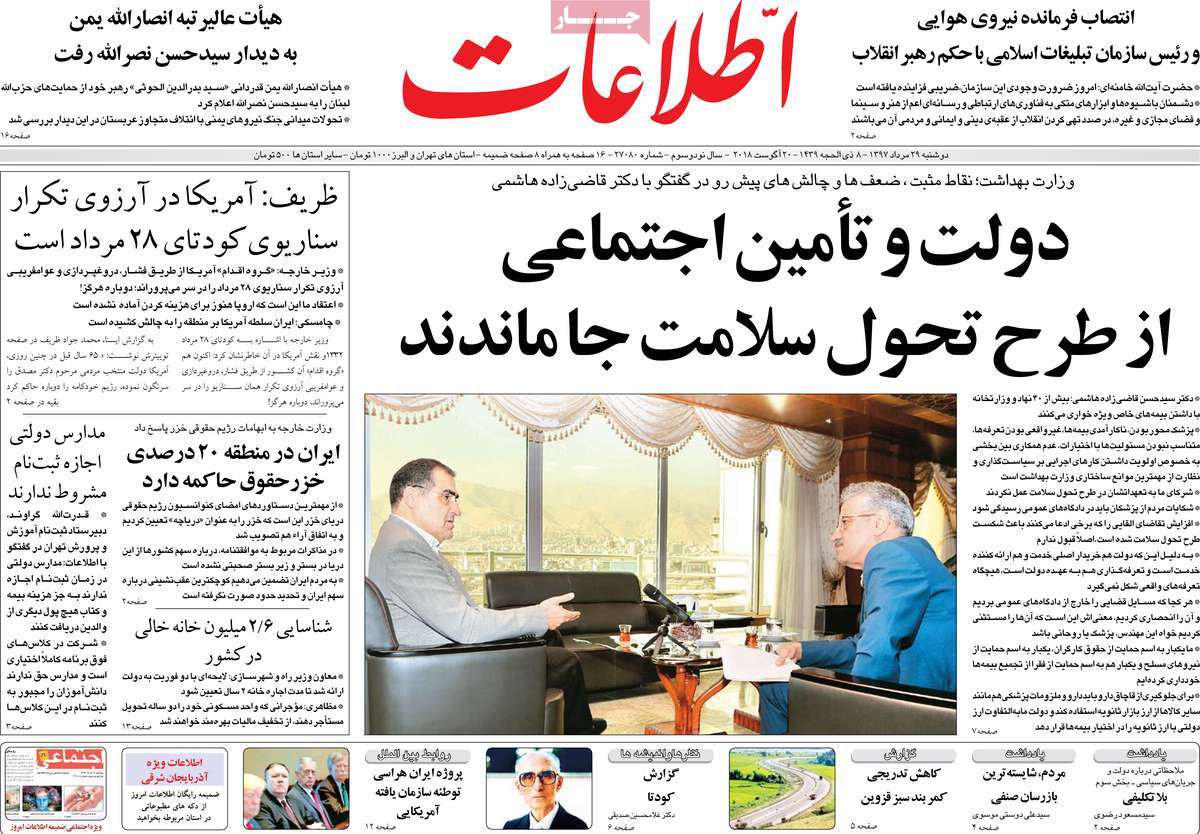 A Look at Iranian Newspaper Front Pages on August 20