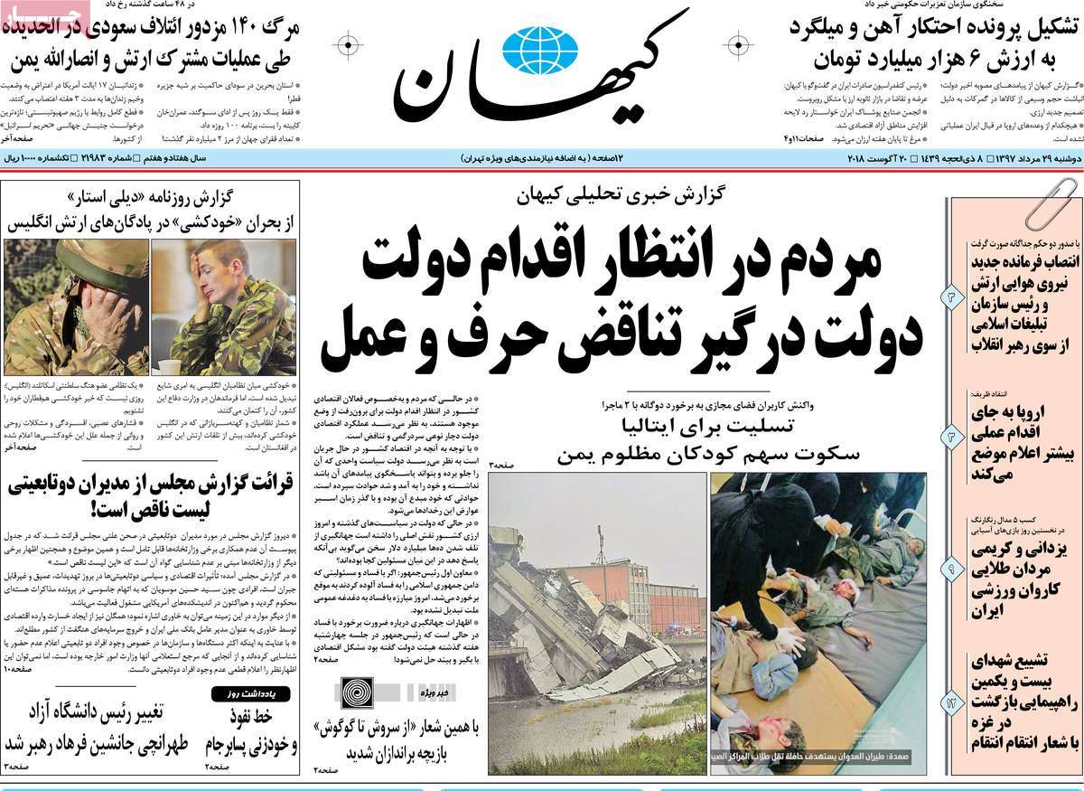 A Look at Iranian Newspaper Front Pages on August 20