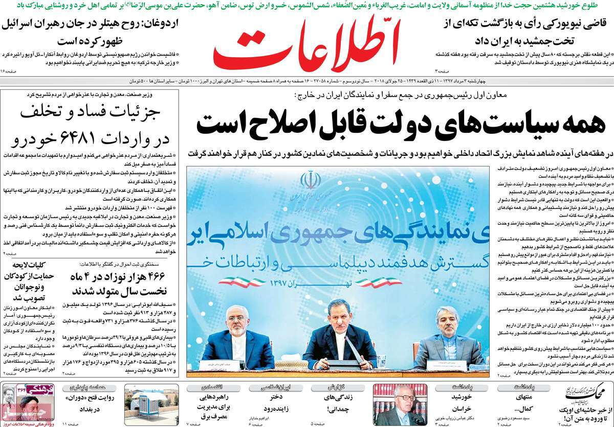 A Look at Iranian Newspaper Front Pages on July 25