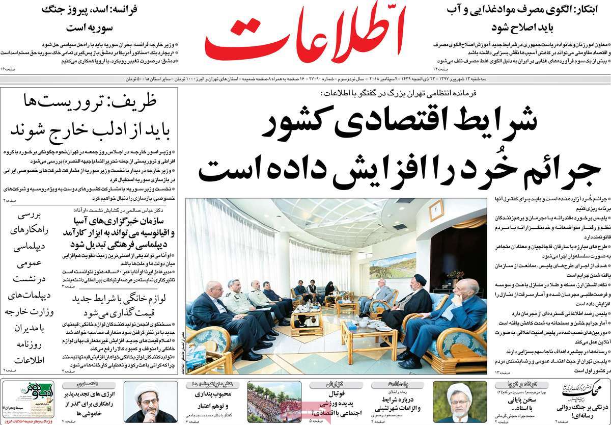 A Look at Iranian Newspaper Front Pages on September 4