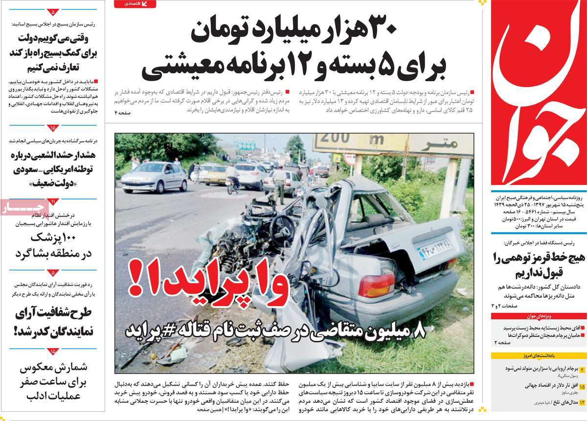 A Look at Iranian Newspaper Front Pages on September 6