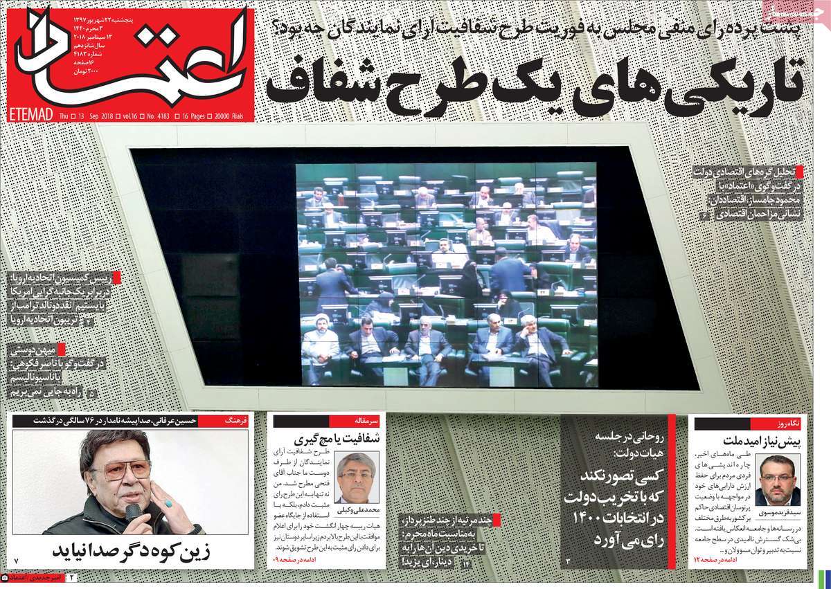 A Look at Iranian Newspaper Front Pages on September 13