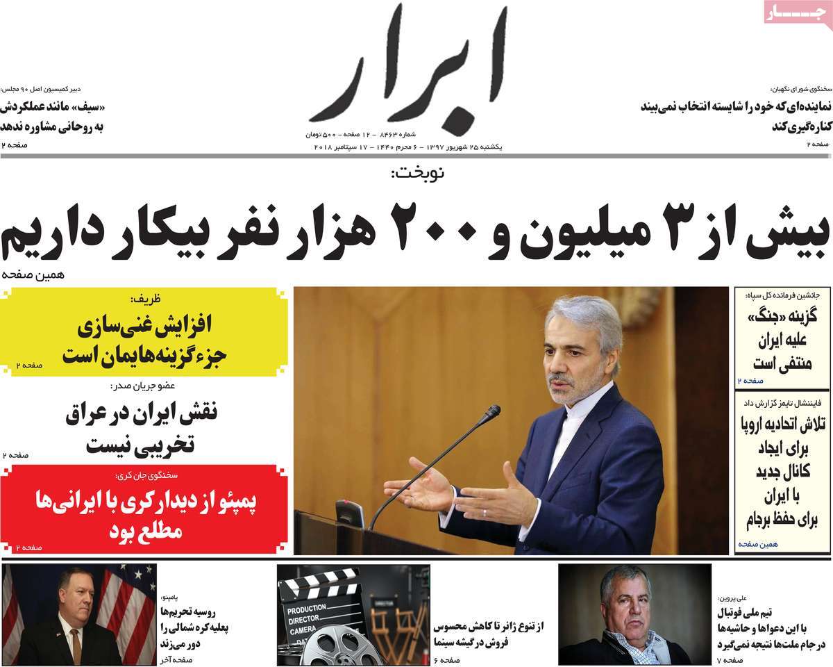 A Look at Iranian Newspaper Front Pages on September 16