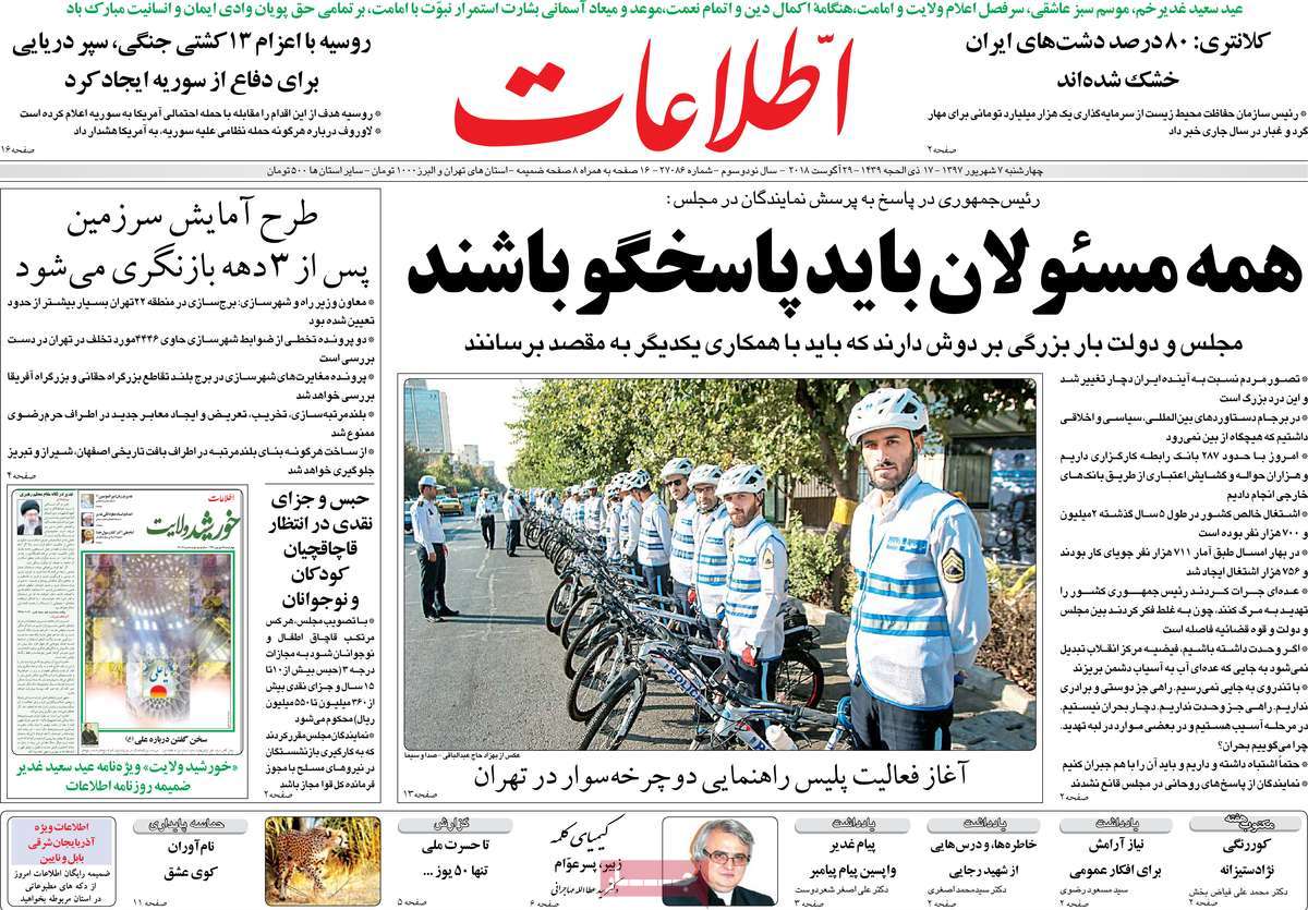 A Look at Iranian Newspaper Front Pages on August 29